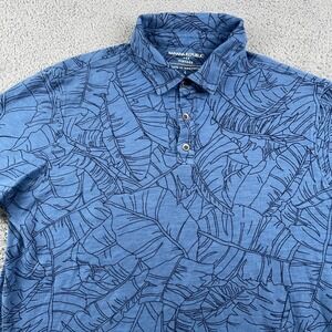 Banana Republic Polo Shirt Mens Large Blue Tropical Leaf Print Cotton Casual